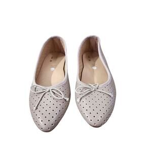 Perforated Pointed Toe Leather Ballet Flats By Emerald Eu Size 38 US Size 7.5